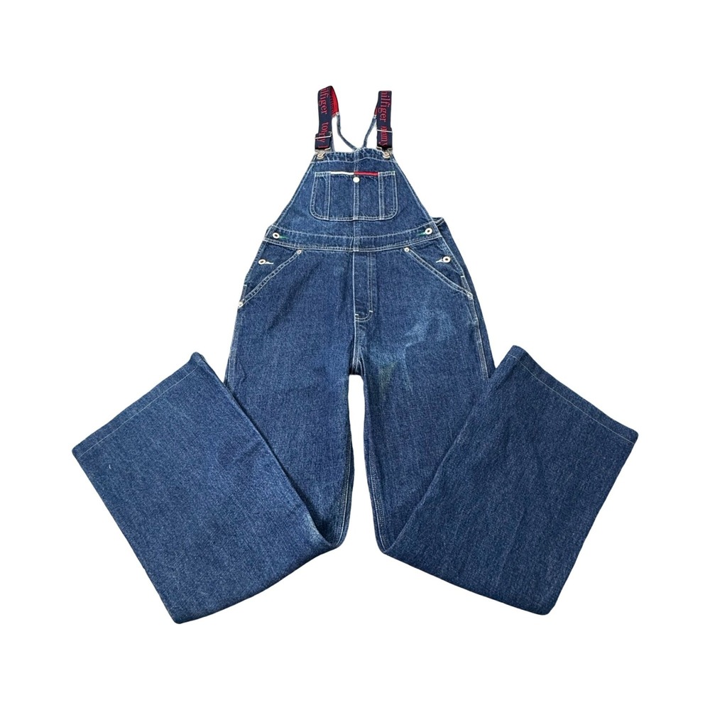 Tommy Jeans Overalls Womens M Dark Wash Wide Leg 2002 Cotton Denim Vintage